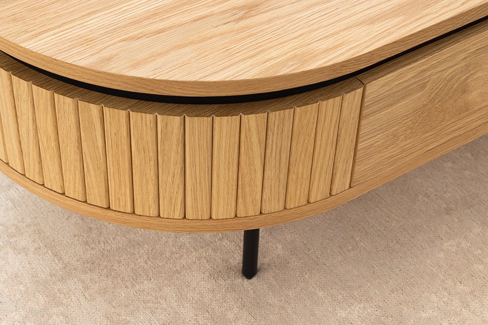 ATELIER Moderner Couchtisch 120cm natur Eiche schwarz mit zwei Schubladen
