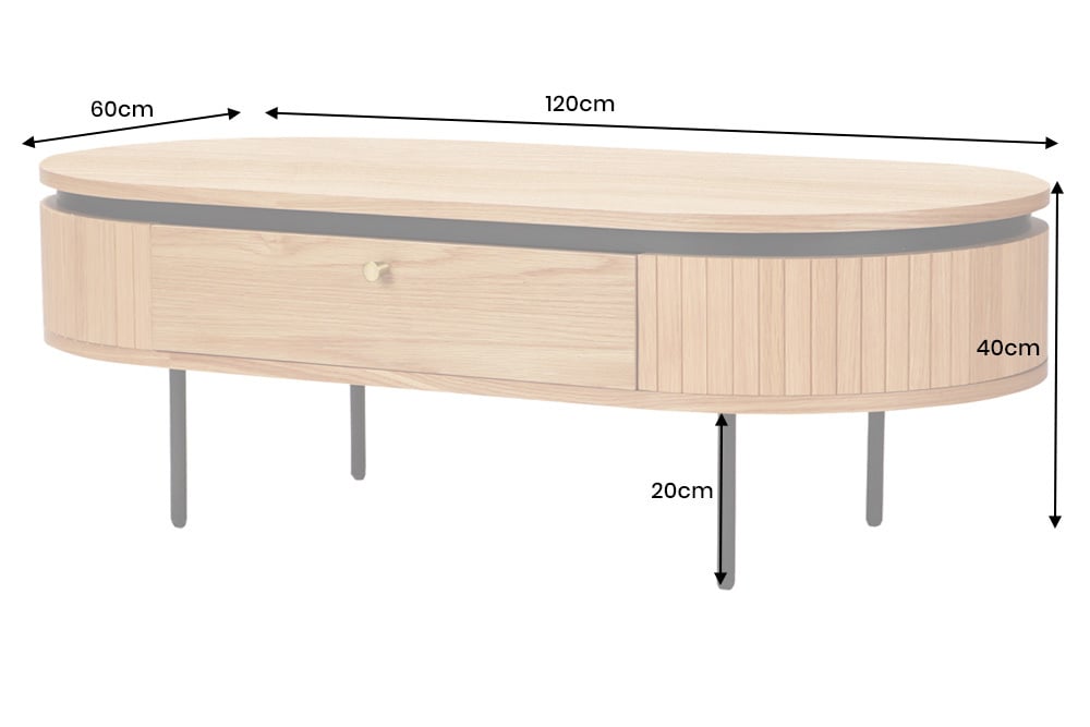 ATELIER Moderner Couchtisch 120cm natur Eiche schwarz mit zwei Schubladen