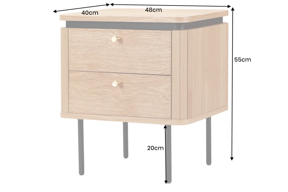 ATELIER Moderner Nachttisch  55cm Eiche Beistelltisch mit Schubladen