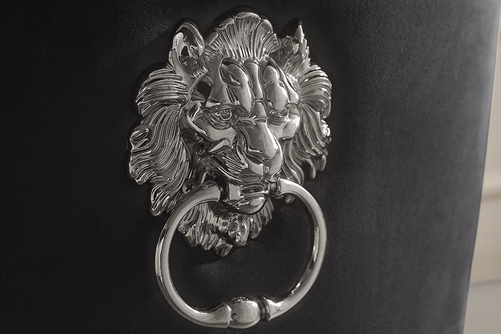 Stuhl MODERN BAROCK DELUXE schwarz Samt silber Edelstahlbeine mit Löwenkopf