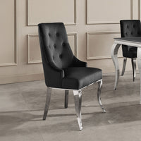 Stuhl MODERN BAROCK DELUXE schwarz Samt silber Edelstahlbeine mit Löwenkopf