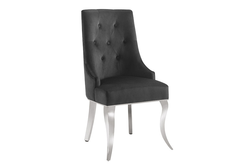 Stuhl MODERN BAROCK DELUXE schwarz Samt silber Edelstahlbeine mit Löwenkopf