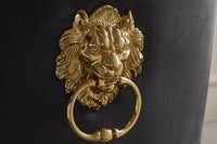 Design Stuhl MODERN BAROCK DELUXE schwarz Samt gold Edelstahl mit Löwenkopf