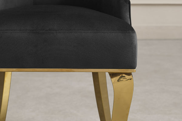 Design Stuhl MODERN BAROCK DELUXE schwarz Samt gold Edelstahl mit Löwenkopf