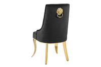 Design Stuhl MODERN BAROCK DELUXE schwarz Samt gold Edelstahl mit Löwenkopf