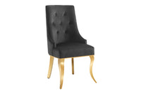 Design Stuhl MODERN BAROCK DELUXE schwarz Samt gold Edelstahl mit Löwenkopf