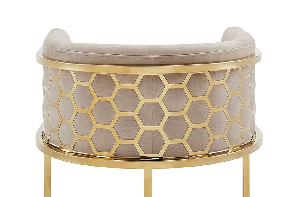 ELEGANCE Stilvoller Barhocker Samt Edelstahl gold mit Armlehne und Fußablage