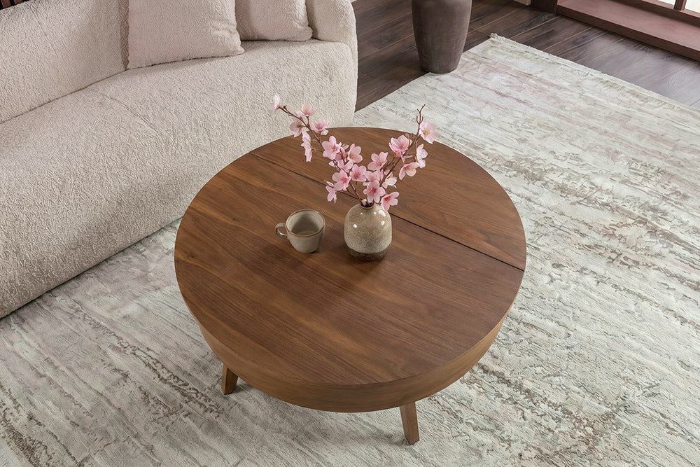 Massiver Couchtisch KYOTO 70cm braun Mangoholz im Walnuss-Design mit Stauraum