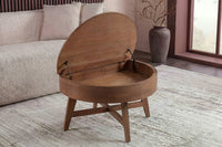 Massiver Couchtisch KYOTO 70cm braun Mangoholz im Walnuss-Design mit Stauraum