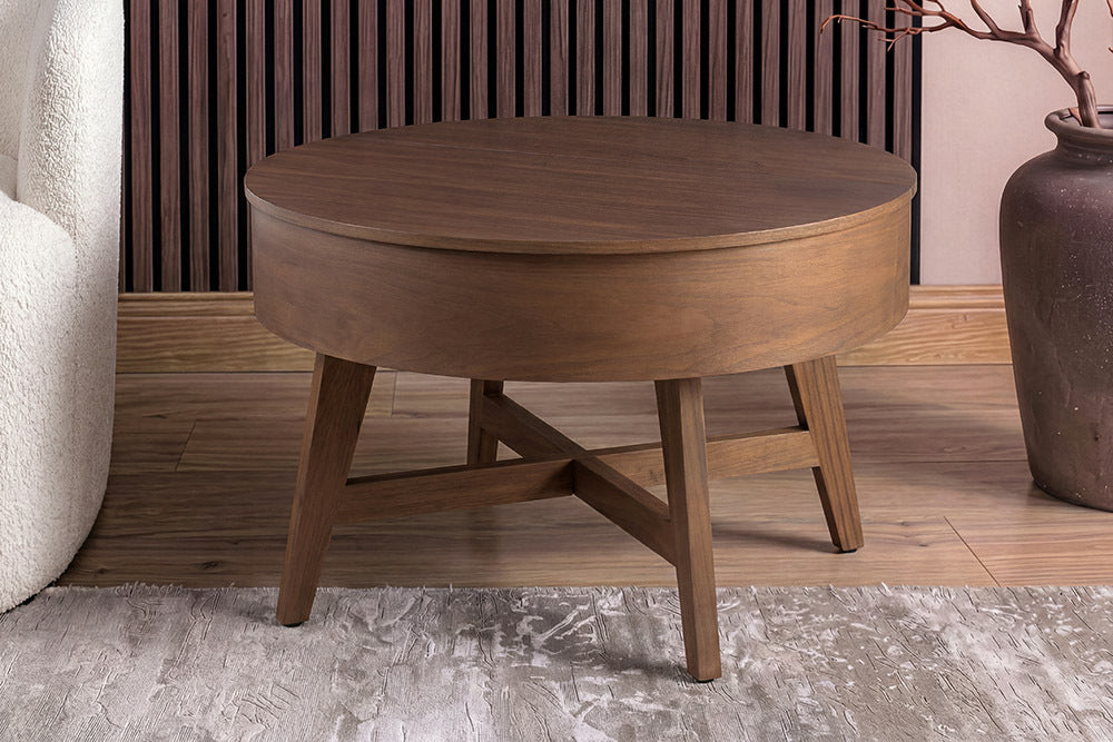 Massiver Couchtisch KYOTO 70cm braun Mangoholz im Walnuss-Design mit Stauraum