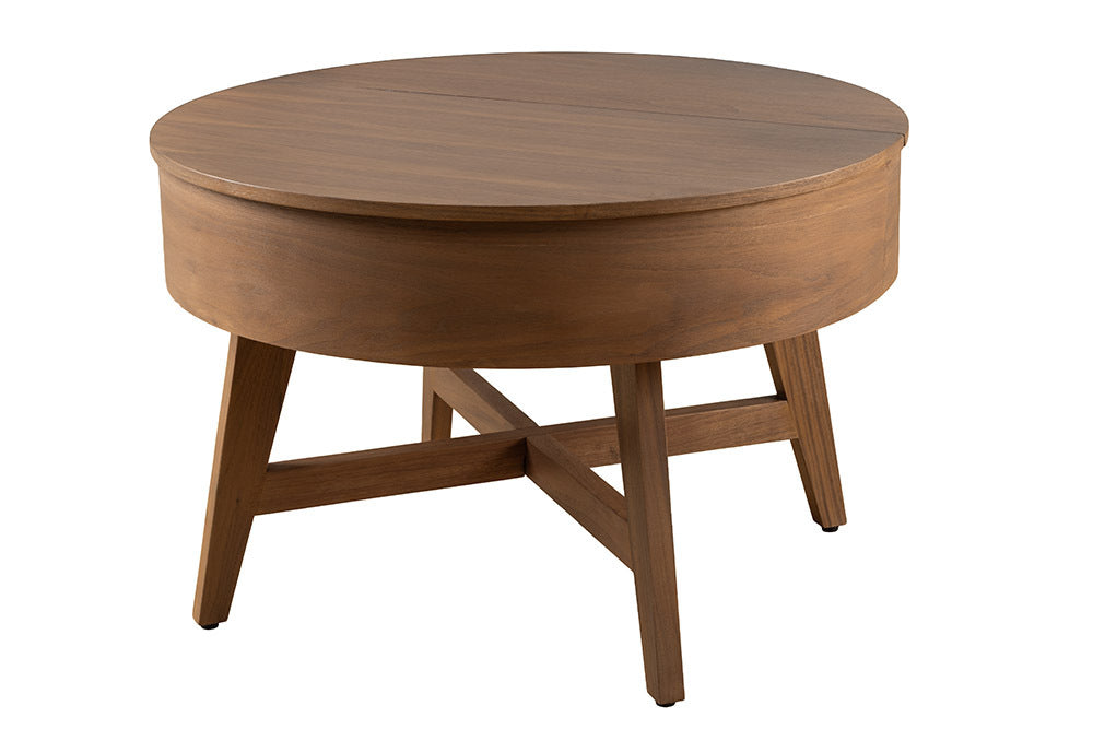 Massiver Couchtisch KYOTO 70cm braun Mangoholz im Walnuss-Design mit Stauraum