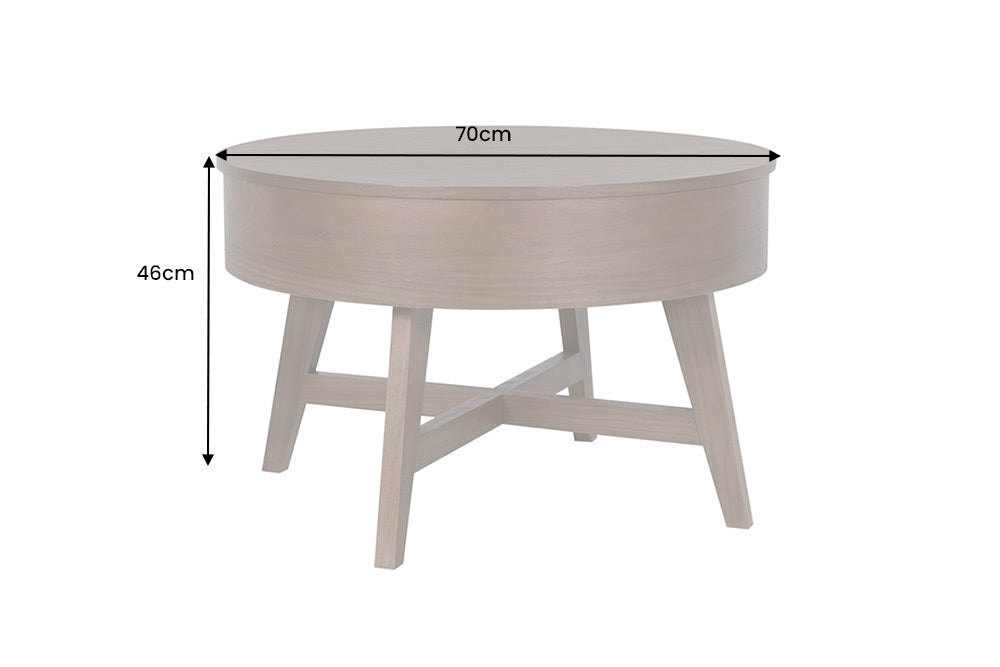 Massiver Couchtisch KYOTO 70cm braun Mangoholz im Walnuss-Design mit Stauraum