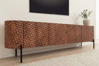 Massives TV-Board ADLON 200cm braun Mangoholz schwarz Metall Lowboard mit 3D- Front