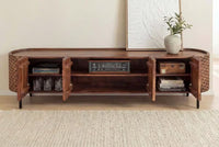 Massives TV-Board ADLON 200cm braun Mangoholz schwarz Metall Lowboard mit 3D- Front