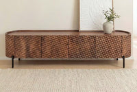 Massives TV-Board ADLON 200cm braun Mangoholz schwarz Metall Lowboard mit 3D- Front