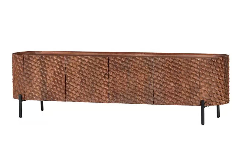 Massives TV-Board ADLON 200cm braun Mangoholz schwarz Metall Lowboard mit 3D- Front