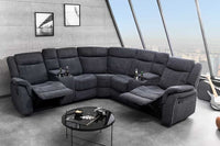 HOLLYWOOD 5-er Kinosessel Ecksofa 270 cm Strukturstoff dunkelgrau Federkern Getränkehalter Stauraum