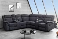 HOLLYWOOD 5-er Kinosessel Ecksofa 270 cm Strukturstoff dunkelgrau Federkern Getränkehalter Stauraum