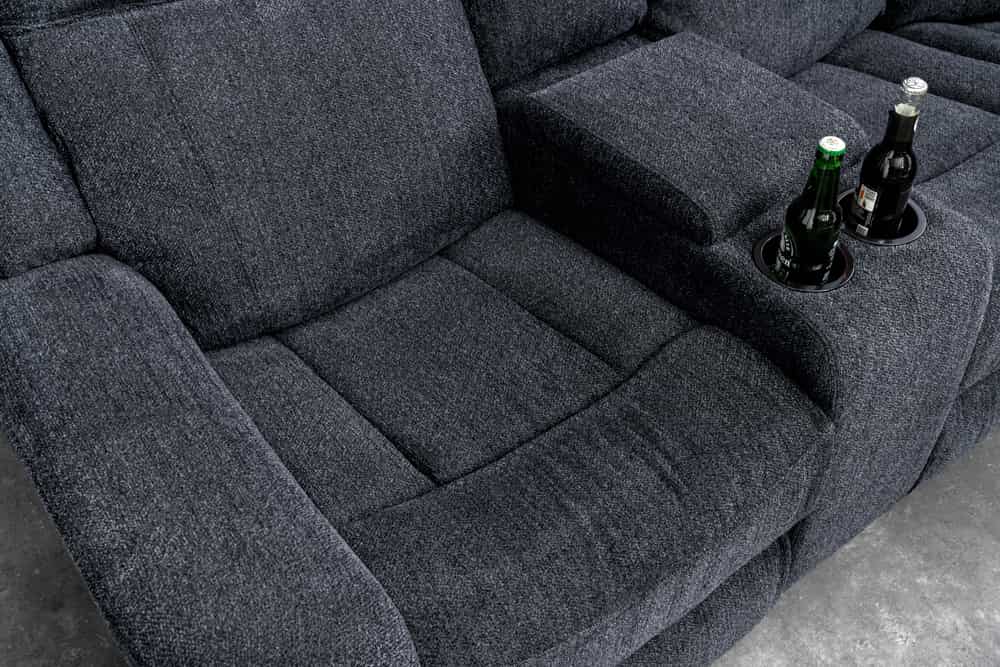 HOLLYWOOD 5-er Kinosessel Ecksofa 270 cm Strukturstoff dunkelgrau Federkern Getränkehalter Stauraum