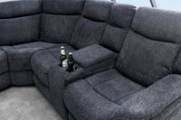 HOLLYWOOD 5-er Kinosessel Ecksofa 270 cm Strukturstoff dunkelgrau Federkern Getränkehalter Stauraum