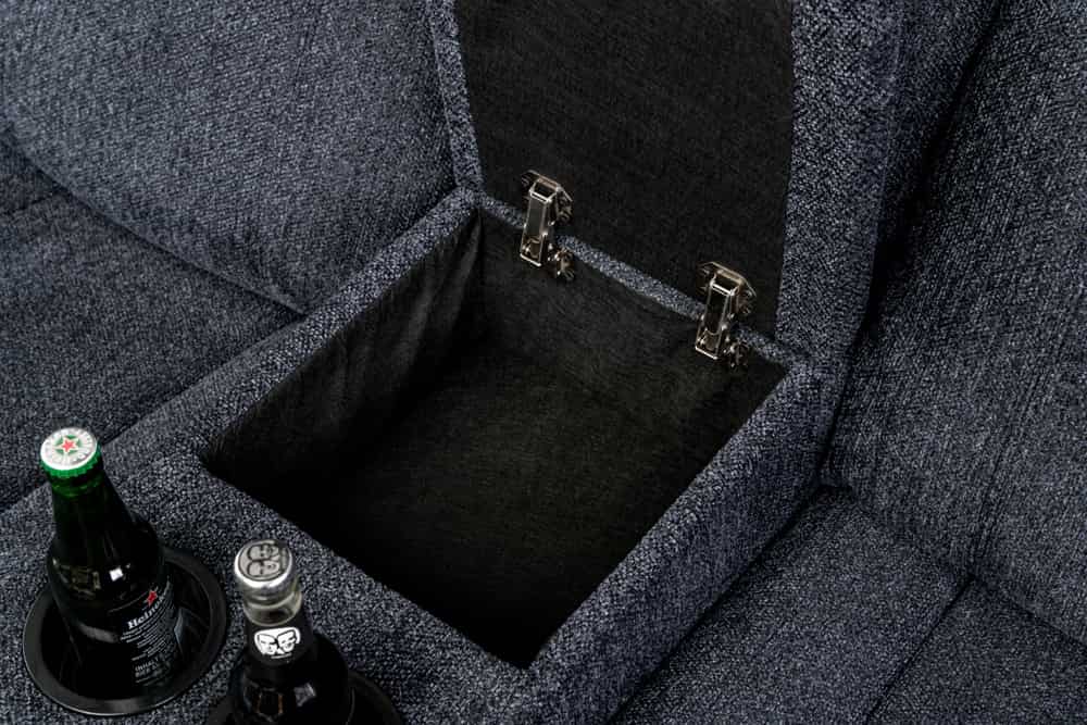 HOLLYWOOD 5-er Kinosessel Ecksofa 270 cm Strukturstoff dunkelgrau Federkern Getränkehalter Stauraum