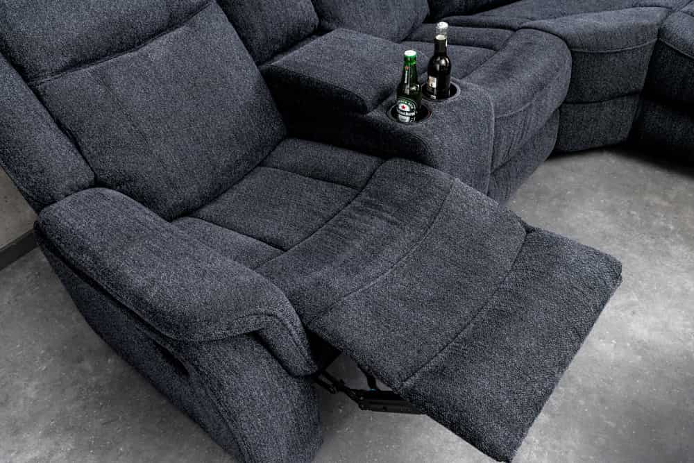 HOLLYWOOD 5-er Kinosessel Ecksofa 270 cm Strukturstoff dunkelgrau Federkern Getränkehalter Stauraum
