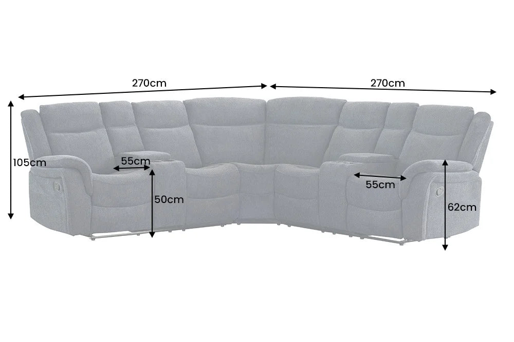 HOLLYWOOD 5-er Kinosessel Ecksofa 270 cm Kunstleder Federkern Getränkehalter Stauraum