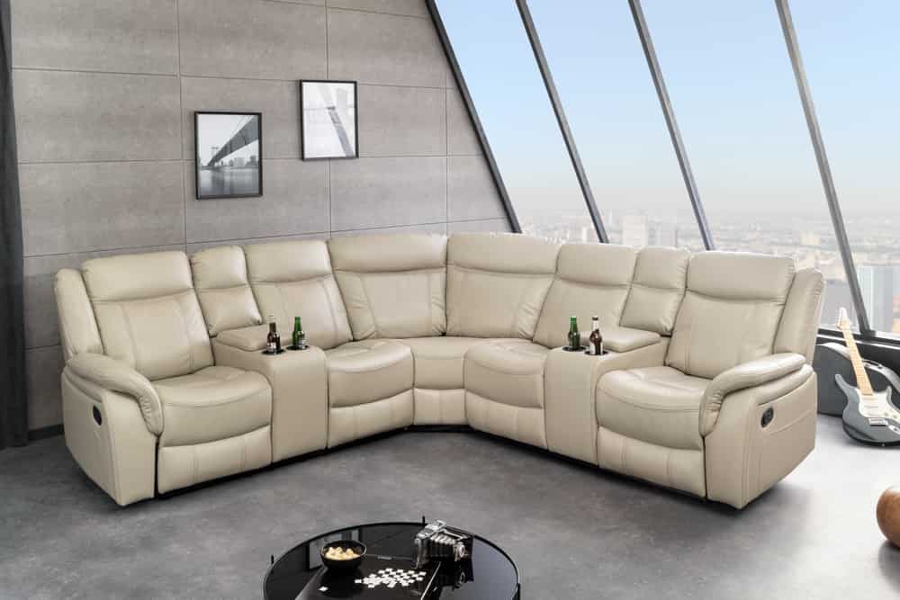 HOLLYWOOD 5-er Kinosessel Ecksofa 270 cm Kunstleder Federkern Getränkehalter Stauraum