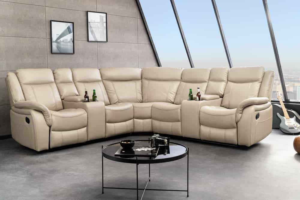 HOLLYWOOD 5-er Kinosessel Ecksofa 270 cm Kunstleder Federkern Getränkehalter Stauraum