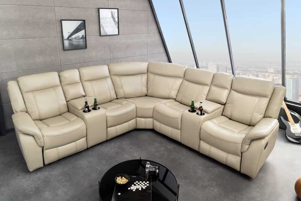 HOLLYWOOD 5-er Kinosessel Ecksofa 270 cm Kunstleder Federkern Getränkehalter Stauraum