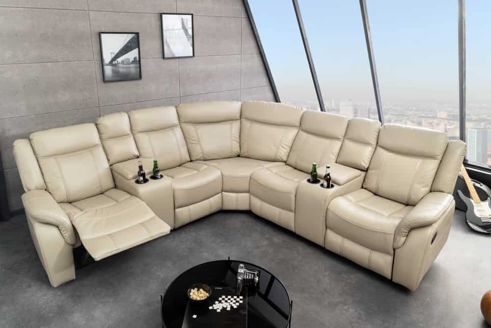 HOLLYWOOD 5-er Kinosessel Ecksofa 270 cm Kunstleder Federkern Getränkehalter Stauraum