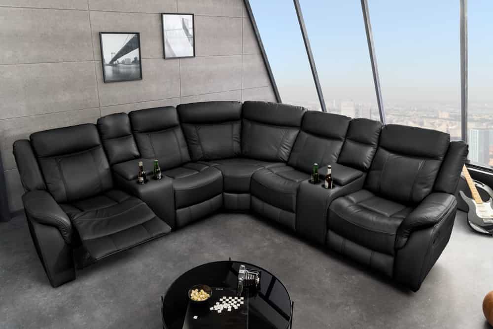 HOLLYWOOD 5-er Kinosessel Ecksofa 270 cm Kunstleder Federkern Getränkehalter Stauraum