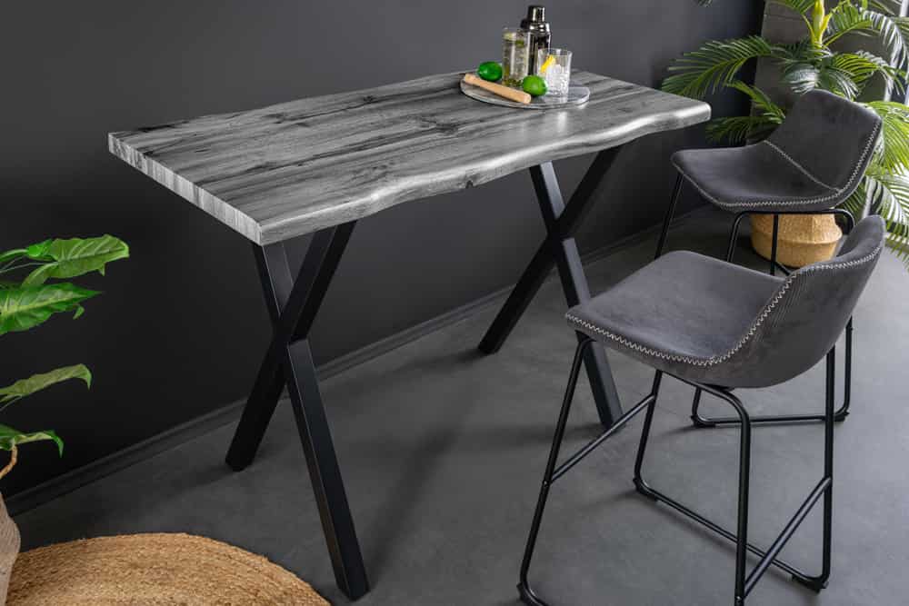 WILD Industrial Bartisch 120cm grau Wildeichen-Design schwarz Metall X-Gestell