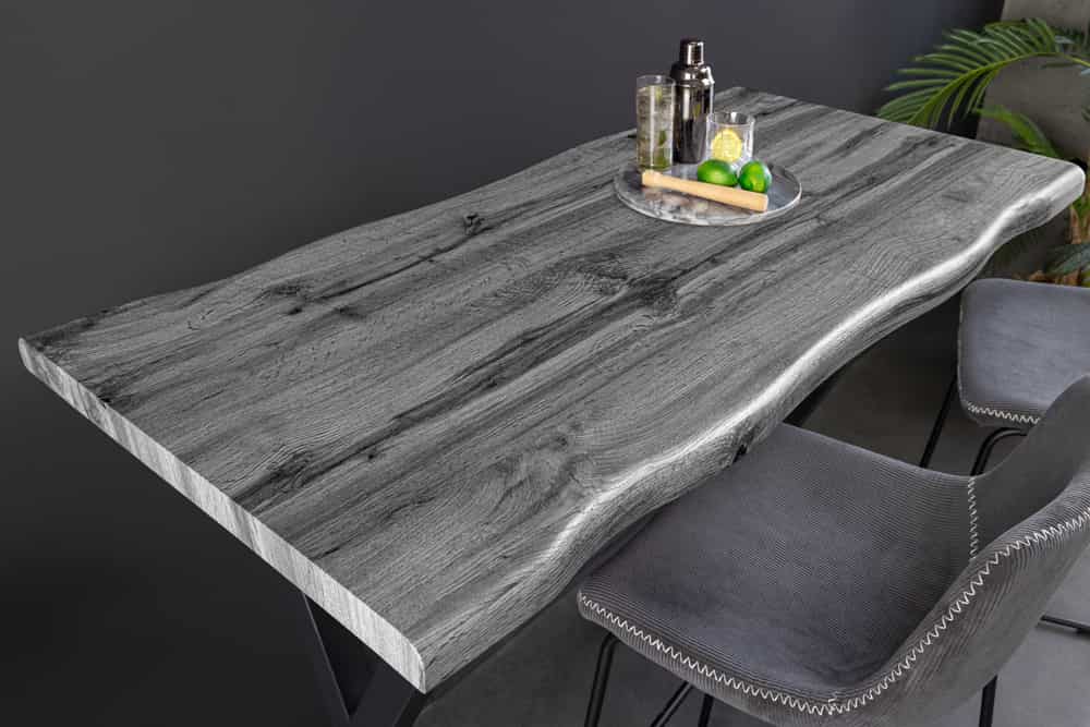 WILD Industrial Bartisch 120cm grau Wildeichen-Design schwarz Metall X-Gestell