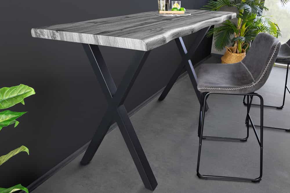 WILD Industrial Bartisch 120cm grau Wildeichen-Design schwarz Metall X-Gestell