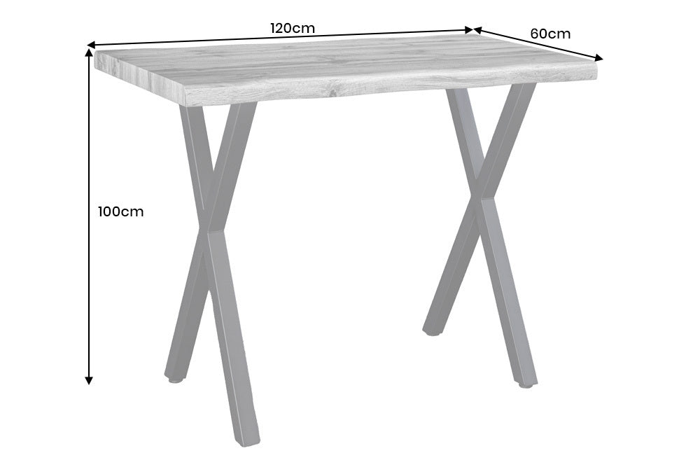 WILD Industrial Bartisch 120cm grau Wildeichen-Design schwarz Metall X-Gestell