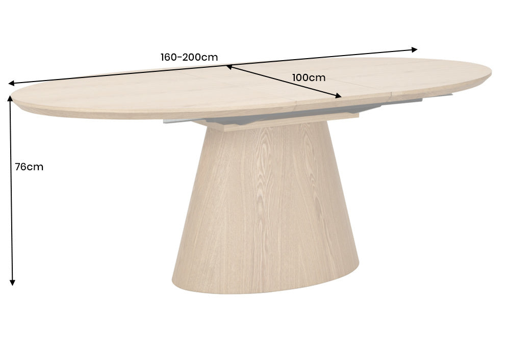 UNIQUE Ausziehbarer Esstisch 160-200cm natur Eichenholz mit Säulenfuß