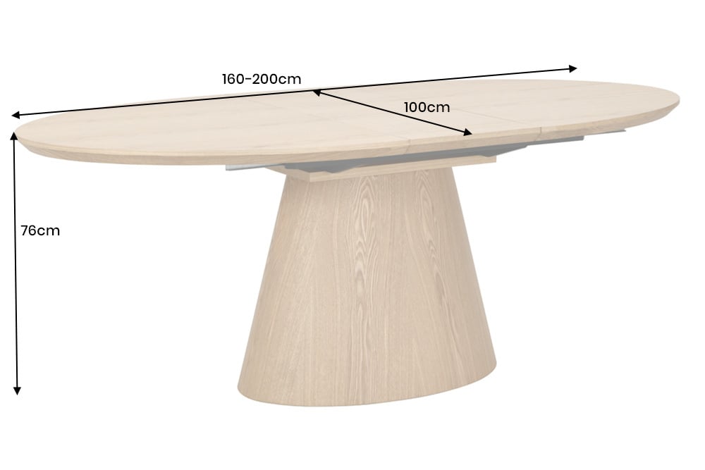 UNIQUE Ausziehbarer Esstisch 160-200cm natur Eichenholz mit Säulenfuß