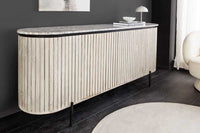 ADLON  Massives Sideboard 170cm grau gebürstet Mangoholz mit weißer Marmorplatte