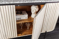 ADLON  Massives Sideboard 170cm grau gebürstet Mangoholz mit weißer Marmorplatte