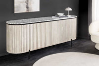 ADLON  Massives Sideboard 170cm grau gebürstet Mangoholz mit weißer Marmorplatte