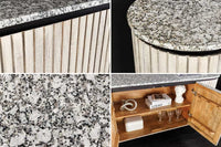 ADLON  Massives Sideboard 170cm grau gebürstet Mangoholz mit weißer Marmorplatte