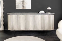 ADLON  Massives Sideboard 170cm grau gebürstet Mangoholz mit weißer Marmorplatte