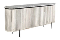 ADLON  Massives Sideboard 170cm grau gebürstet Mangoholz mit weißer Marmorplatte