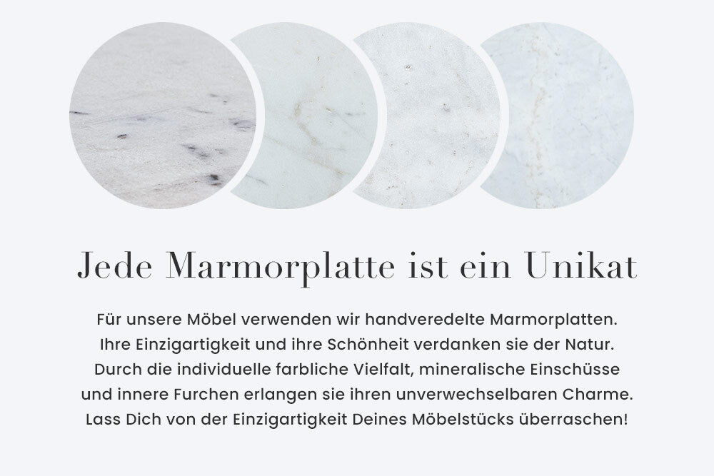 ADLON  Massives Sideboard 170cm grau gebürstet Mangoholz mit weißer Marmorplatte