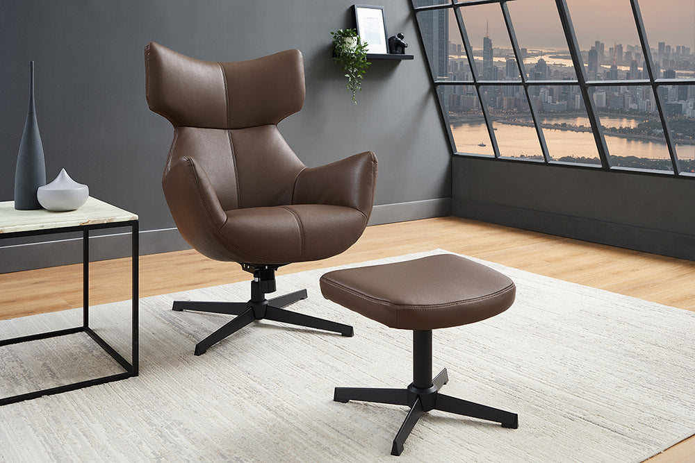 VOGUE Design Hocker Fußhocker 45cm Kunstleder drehbar schwarze Metallbeine