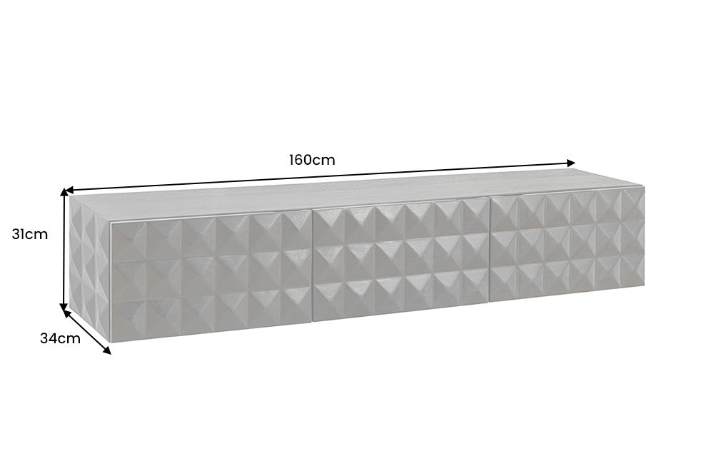 Hängendes TV-Lowboard VULCANO 160cm schwarz Mangoholz massiv