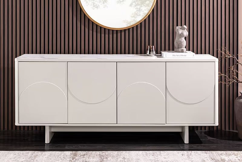 Design Sideboard SAVOY 180cm kaschmir weiß Marmor Keramik mit Stauraum und 3D-Front