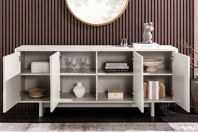 Design Sideboard SAVOY 180cm kaschmir weiß Marmor Keramik mit Stauraum und 3D-Front