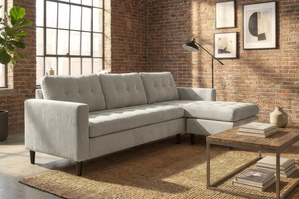 STOCKHOLM Retro Ecksofa 220cm Cord Federkern 3-Sitzer